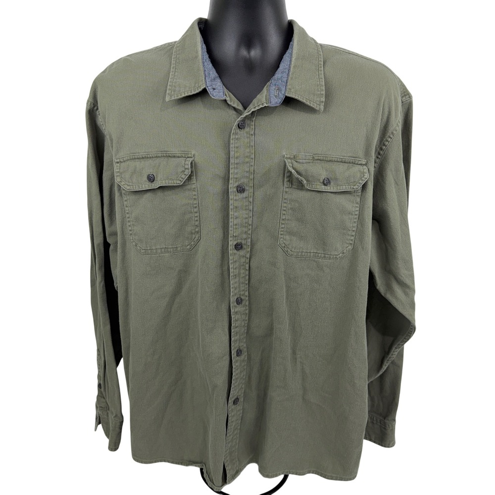 Wrangler Mens 2XL Olive Green Comfort Flex Long Sleeve Button Down Shirt Pockets